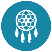 White dreamcatcher icon on teal background
