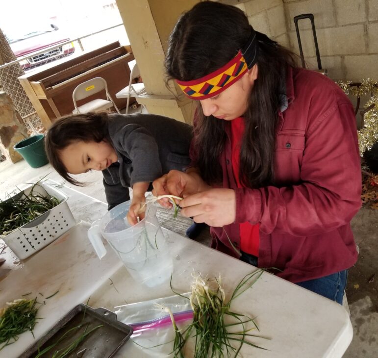 prepping wild onions