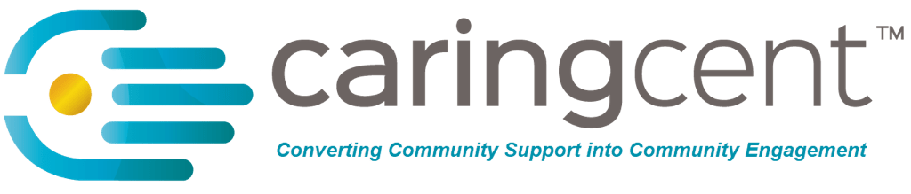 CaringCent logo with tagline about community engagement
