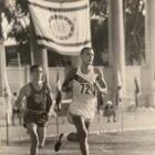Billy Mills leads Gerry Lindgren during the 1965 AAU National Championships six-mile race, where they set a world record.