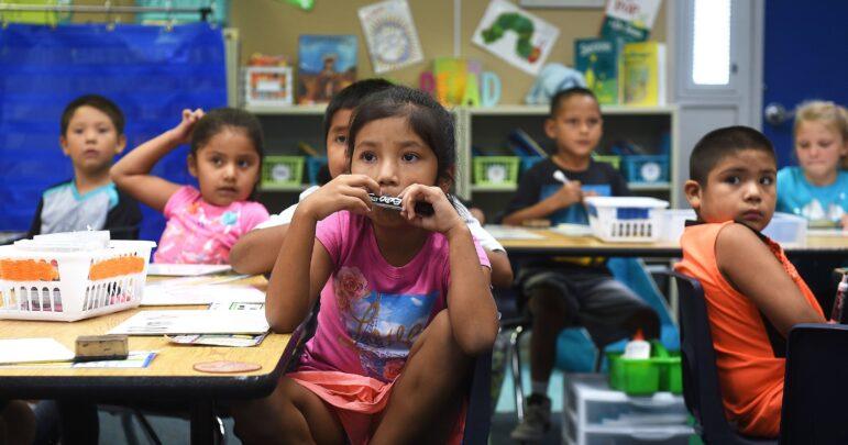 Young Native students engaged in early education classroom