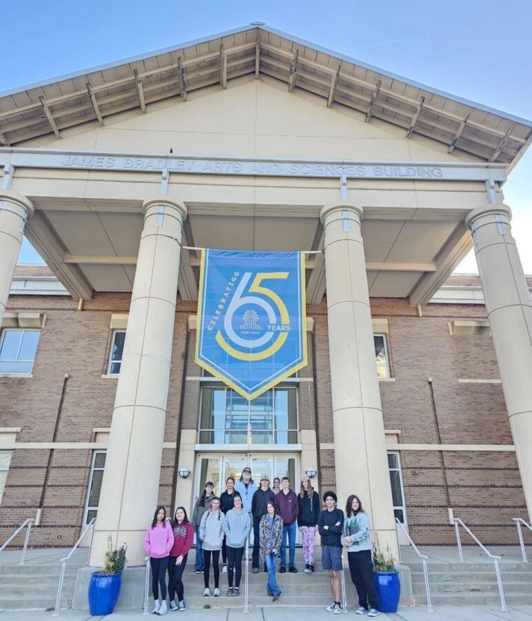 Catawba Youth Council students on their college exposure trip, posing at the University of South Carolina at Lancaster.